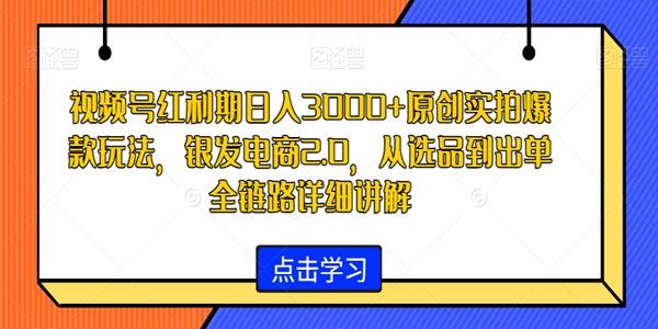 银发电商2.0 视频号红利期从选品到出单全链路