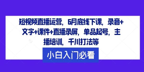短视频直播运营：单品起号、主播培训、千川打法等